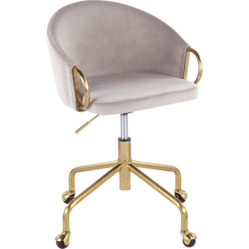 Claire Office Task Chair in Silver Velvet & Gold Steel